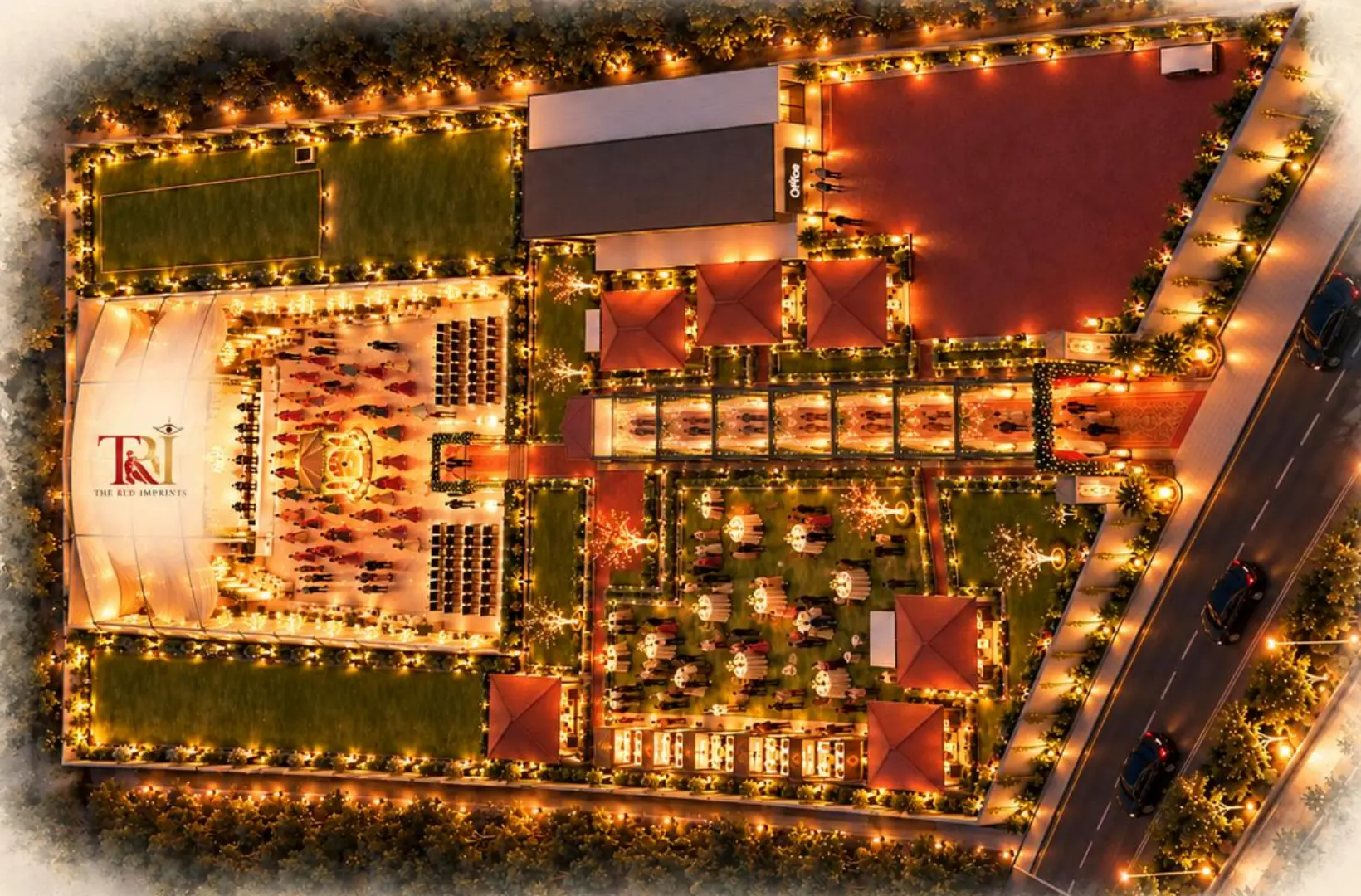 Aerial view of Satyanarayan Lawns venue